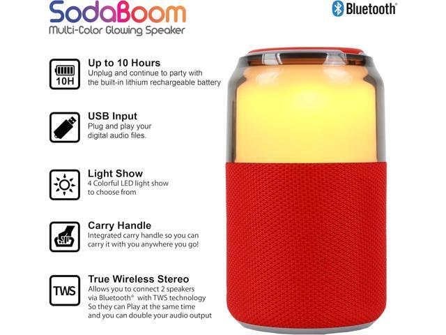 Supersonic SC-2335BT SodaBoom Multi-Color Glowing Portable Bluetooth Speaker Red