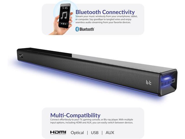 Supersonic SC-1424SB 2.0 Bluetooth Soundbar 60W w/ HDMI ARC, FM Radio, Ambient Light