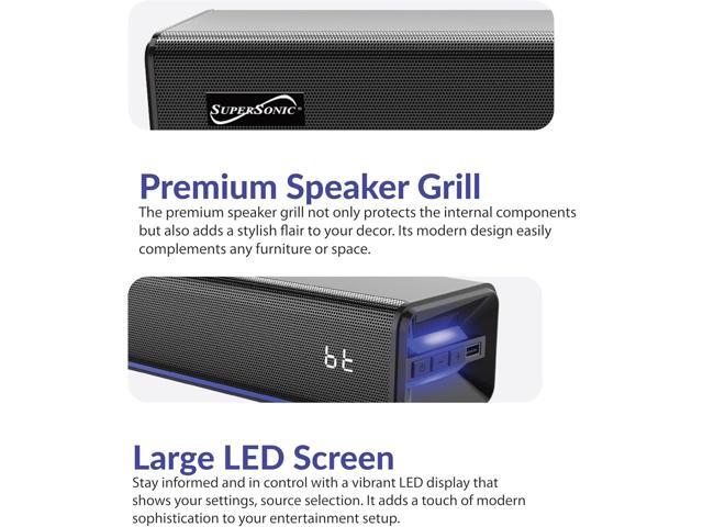 Supersonic SC-1424SB 2.0 Bluetooth Soundbar 60W w/ HDMI ARC, FM Radio, Ambient Light