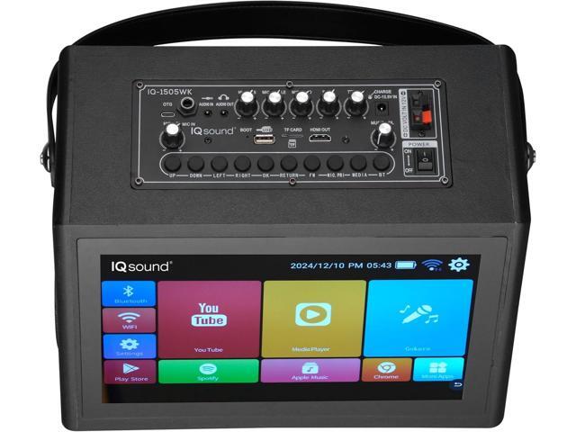 Supersonic IQ Sound Portable Karaoke System, 12.1 Touch Screen, 5000W Peak, Bluetooth, WiFi, HDMI, FM, Mic IQ-1505WK