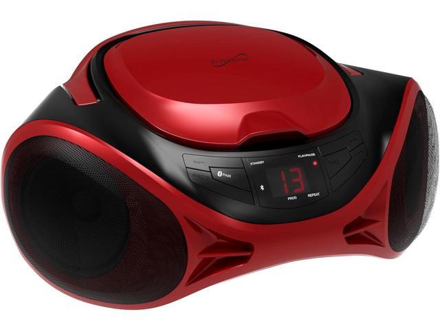 Supersonic SC-726BT Portable CD Player AM/FM Radio Bluetooth LED AC/DC Red Top-Loading