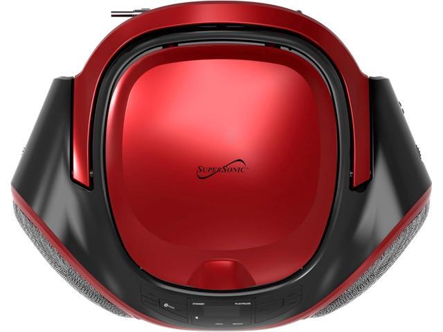 Supersonic SC-726BT Portable CD Player AM/FM Radio Bluetooth LED AC/DC Red Top-Loading