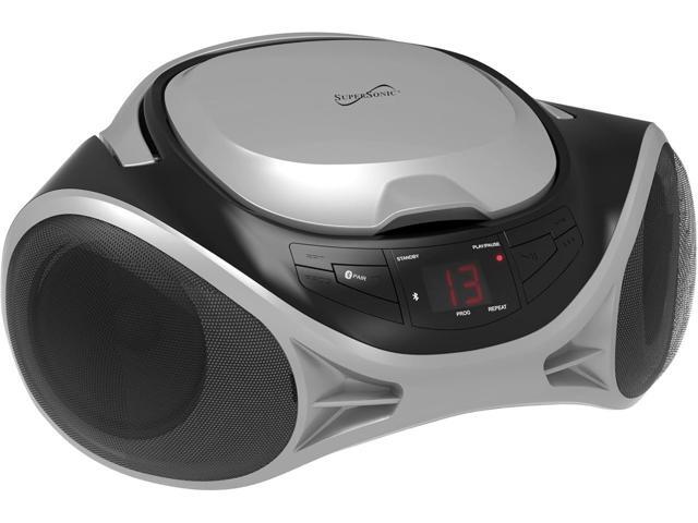 Supersonic SC-726BT Portable CD Player AM/FM Radio Bluetooth LED AC/DC Silver