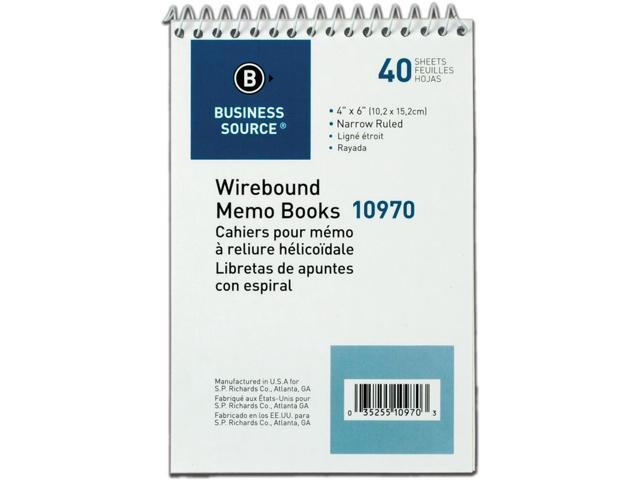 Business Source Wirebound Memo Book End Opening Wire 4'x6' 40Shts White 10970