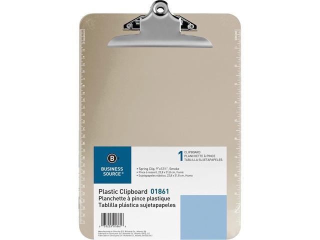 Business Source Clipboard Plastic w/Spring Clip Ruler 9'x12' Smoke 01861