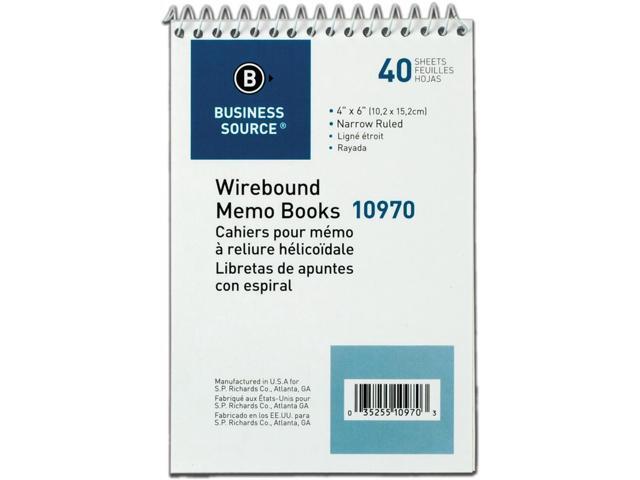 Business Source Wirebound Memo Book End Opening Wire 4'x6' 40Shts White 10970