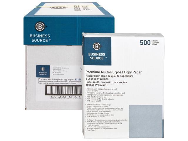 Business Source Multipurpose Paper 20lb. 92 Bright 8-1/2'x11' 5RM/CT White 32125