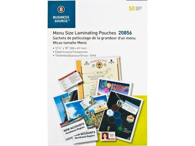 Business Source Laminating Pouch Menu 5Mil 12-1/8'x18' 50/BX Clear 20856