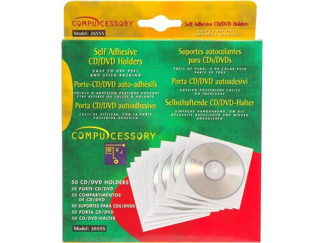 Compucessory 26555 CD/DVD Holder, 1 CD/DVD Capacity - White - Polypropylene - 50/Pack