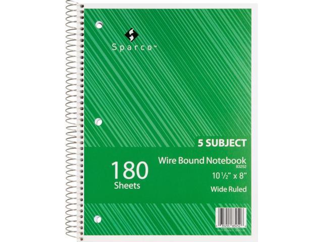 Sparco Notebooks 5 Subject 10-1/2'x8' Wide Ruled 180 Sht AST 83252