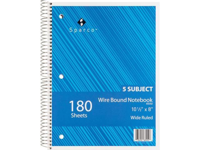 Sparco Notebooks 5 Subject 10-1/2'x8' Wide Ruled 180 Sht AST 83252