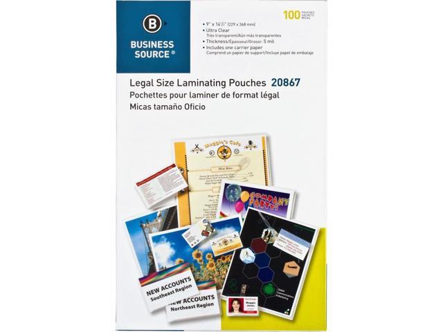 Business Source Laminating Pouch Lgl 5Mil 9'x14-1/2' 100/BX Clear 20867