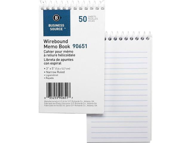 Business Source Wirebound Memo Book End Opening Wire 3'x5' 50Shts White 90651