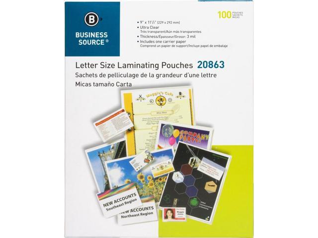 Business Source Laminating Pouches Ltr 3Mil 9'x11-1/2' 100/BX Clear 20863