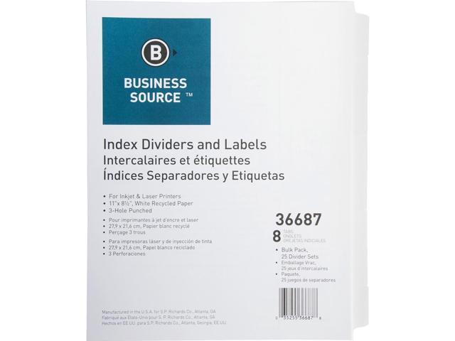 Business Source Index Dividers 3HP 8-Tab 25 ST/PK 11'x8-1/2' White 36687