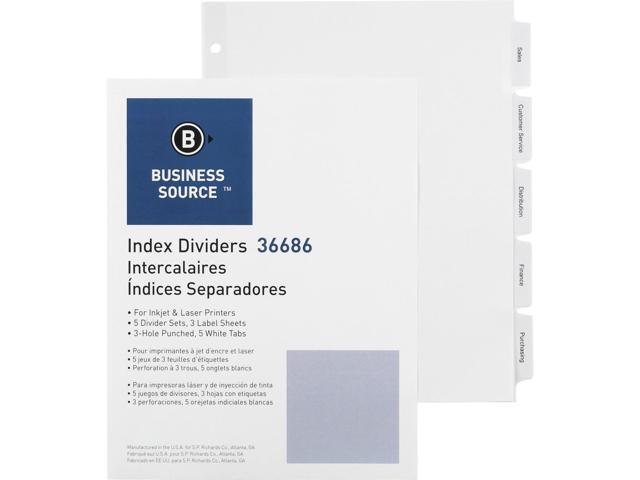 Business Source Index Dividers 3HP 5-Tab 5 ST/PK 11'x8-1/2' White 36686