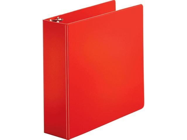 Business Source Round Ring Binder w/ Pockets 3' Red 28770