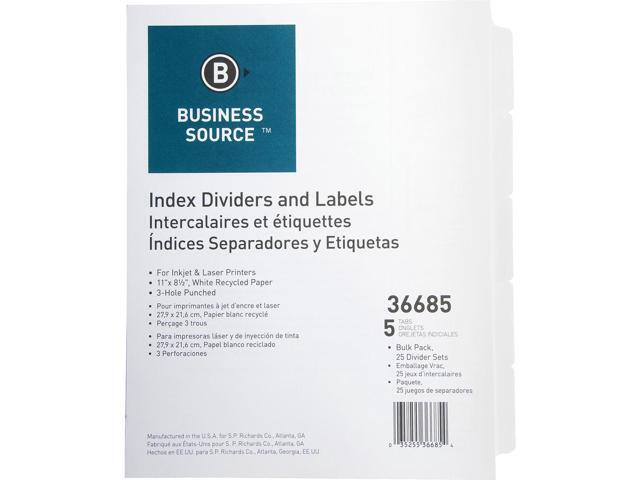 Business Source Index Dividers 3HP 5-Tab 25 ST/PK 11'x8-1/2' White 36685