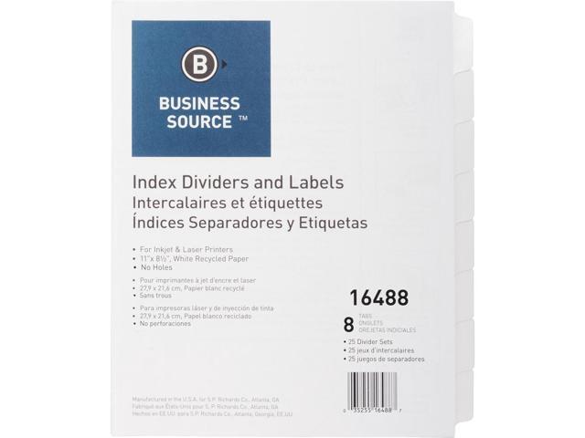 Business Source Index Dividers Unpunched 8-Tab 25 Sets/BX White 16488