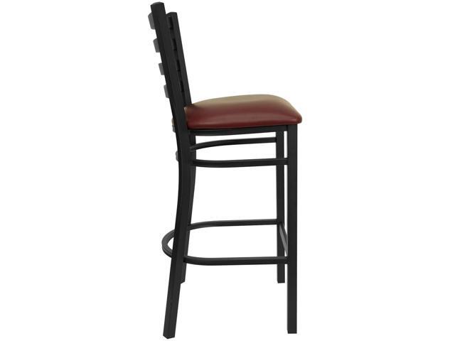 Flash Furniture XU-DG697BLAD-BAR-BURV-GG Hercules Series Black Ladder Back Metal Restaurant Bar Stool with Burgundy Vinyl Seat