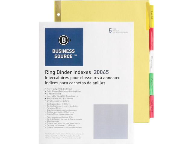 Business Source Insertable Tab Indexes 5 Tab 11'x8-1/2' Buff Paper/Multi 20065