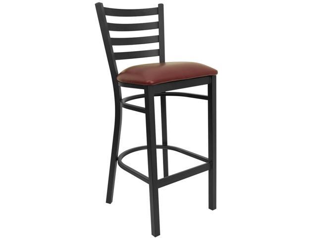 Flash Furniture XU-DG697BLAD-BAR-BURV-GG Hercules Series Black Ladder Back Metal Restaurant Bar Stool with Burgundy Vinyl Seat