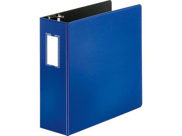 Business Source D-Ring Binder w/Label Holder Hvy-Dty 4' Blue 33119