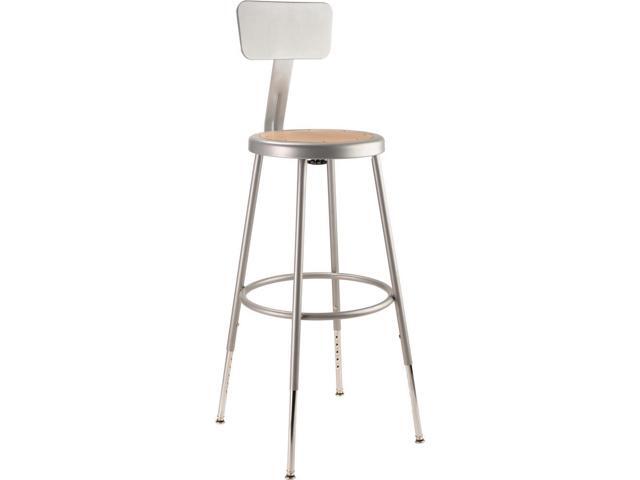 NPS 6224HB 6200 Series 25' to 33' Height Adjustable Heavy Duty Stool with Backrest - Supports Up to 500 lb - Brown Seat, Gray Base