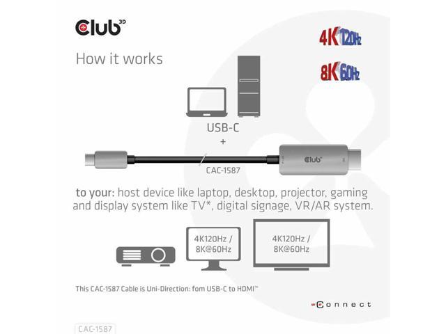 Club 3D HDMI/USB-C Audio/Video/Data Transfer Cable - 9.84 ft HDMI/USB-C Audio/Video/Data Transfer Cable for TV, PC, Audio/Video Device, Digital...