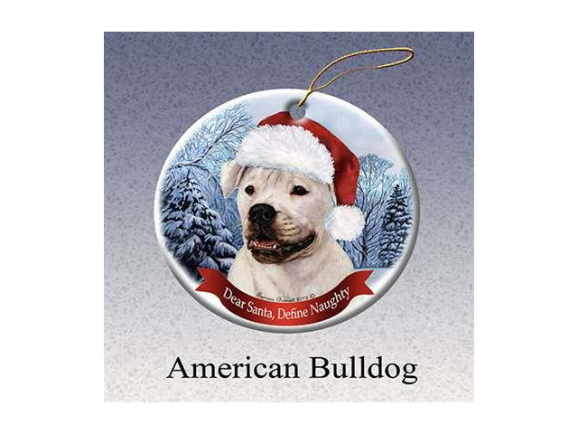 Holiday Pet Gifts American Bull Santa Hat Dog Porcelain Christmas Tree Ornament
