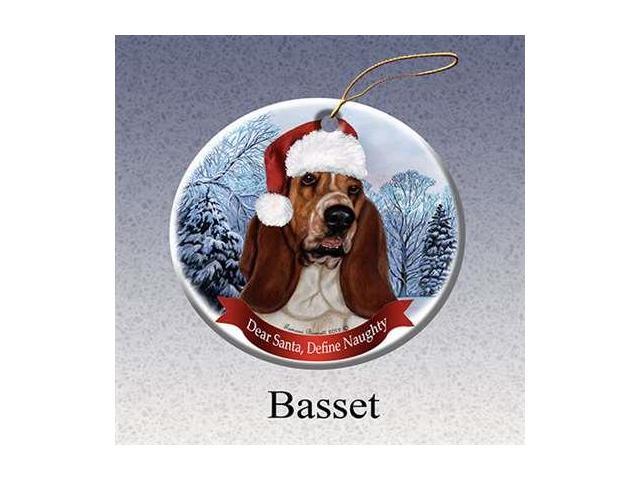 Holiday Pet Gifts Basset Santa Hat Dog Porcelain Christmas Tree Ornament