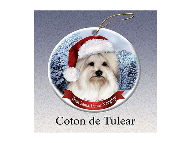 Holiday Pet Gifts Coton de tulear Santa Hat Dog Porcelain Christmas Tree Ornament