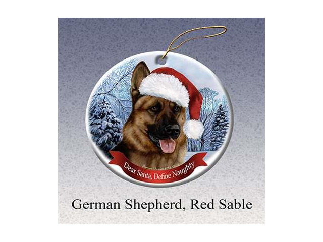 Holiday Pet Gifts German Shepherd (R Sable) Santa Hat Dog Porcelain Christmas Tree Ornament