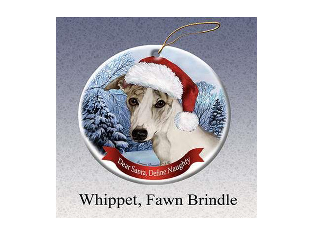 Holiday Pet Gifts Whippet (Tan) Santa Hat Dog Porcelain Christmas Tree Ornament