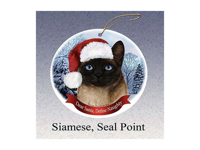 HolidayGift Siamese, Seal Point Santa Hat Cat Porcelain Christmas Tree Ornament
