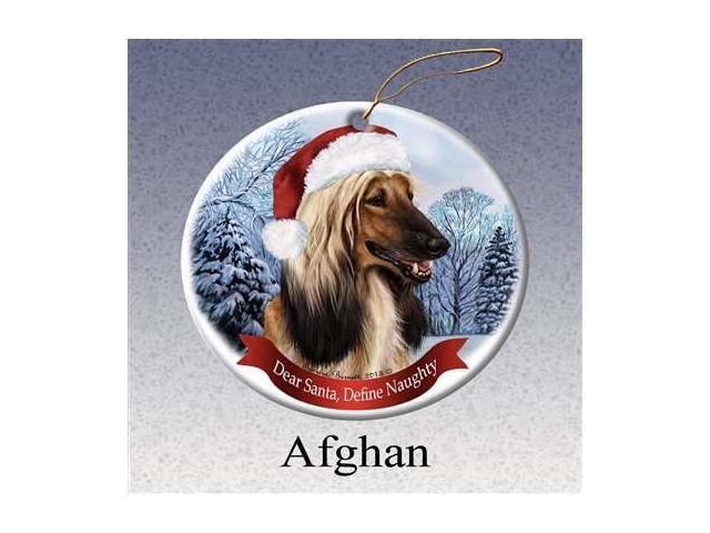 Holiday Pet Gifts Afghan Santa Hat Dog Porcelain Christmas Tree Ornament