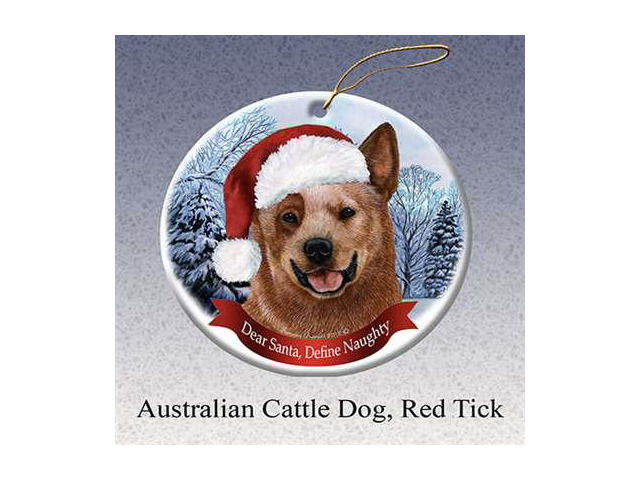 Holiday Pet Gifts Australian Cattle (Red) Santa Hat Dog Porcelain Christmas Tree Ornament