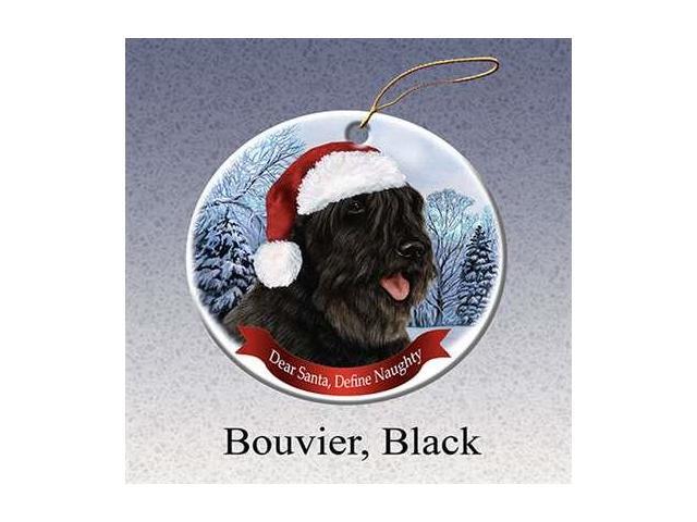 Holiday Pet Gifts Bouvier (Black) Santa Hat Dog Porcelain Christmas Tree Ornament