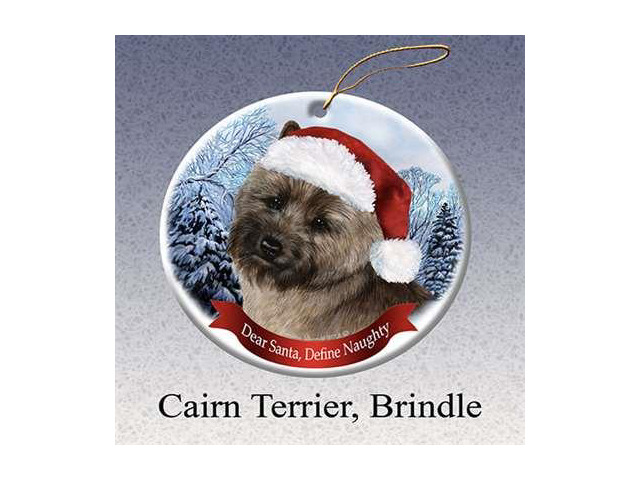Holiday Pet Gifts Cairn Terrior, Brindol Santa Hat Dog Porcelain Christmas Tree Ornament