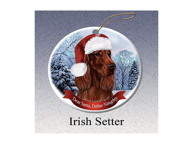 Holiday Pet Gifts Irish Setter Santa Hat Dog Porcelain Christmas Tree Ornament