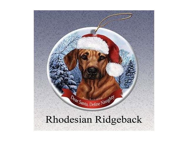 Holiday Pet Gifts Rhodesian Ridgeback Santa Hat Dog Porcelain Christmas Tree Ornament