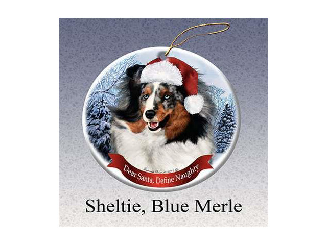 Holiday Pet Gifts Sheltie (Blue Merle) Santa Hat Dog Porcelain Christmas Tree Ornament