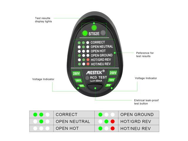 MESTEK ST02E Socket Testers Voltage Test Socket Detector Ground Zero Line Plug Polarity Phase Check Like