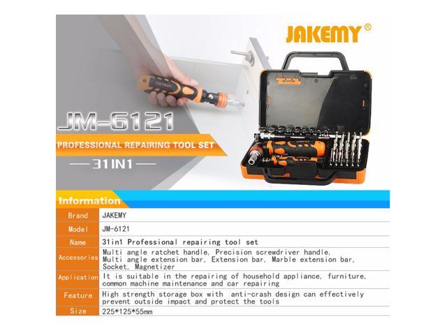 JAKEMY JM-6121 31 in 1 Hand Tool Set Electronics Repair Tools Set Kit Multi Bits Ratchet Screwdriver Set for LaptopTablet Repair