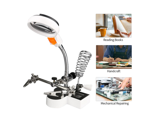 Magnifier with Warm and Cold Color Temperature LED Light 4.5X 11X Magnifier Soldering Helping Hand Auxiliary Clamp Alligator Clip Stand for Welding...