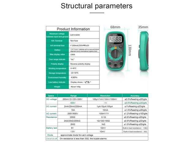 ELECALL EMAX3 Mini Multimeter Digital Portable Multifunction Auto Smart Tester AC/DC Volt Amp Ohm Diode High Precision