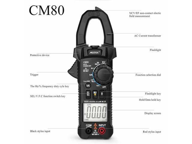 MESTEK CM80 Professional True RMS LCD Digital Clamp Meter Multimeter AC/DC Voltage AC Current Capacitance Continuity Test Frequency Measurement Tester