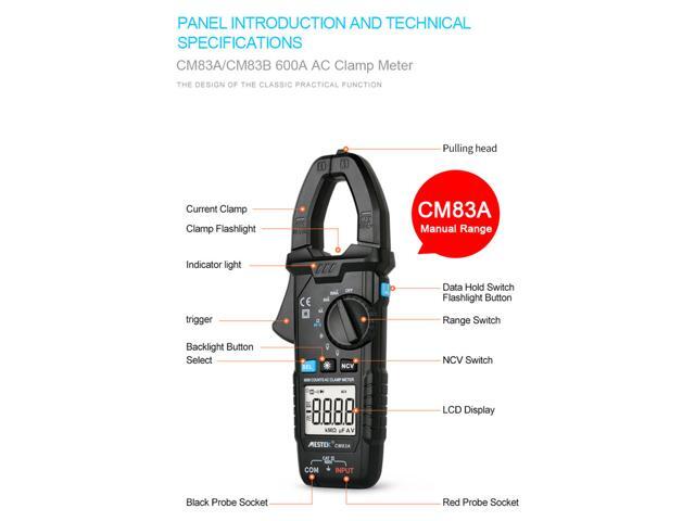MESTEK CM83A Digital Clamp Meter 600A AC Current 600V AC/DC Voltage Capacitance Measurement Data Hold Backlight NCV Tester Multimeter