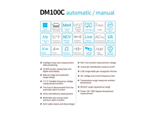 MESTEK DM100C Analog Digital Multimeter True RMS NCV Automatic Multimeter Resistance Voltage Temperature Multimetro Non-contact Meter