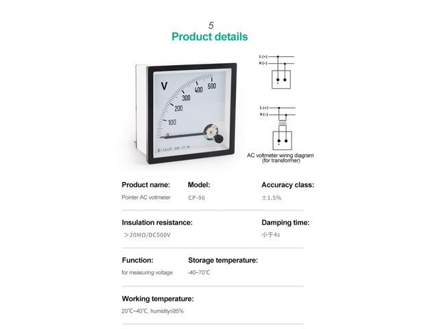 ELECALL CP-96 AC Voltmeter Voltage Meter Analog Panel Mechanical Voltmeter Gauge Pointer 450V